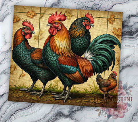 Vintage Chicken Farmhouse Country 20oz Tumbler Wrap, Country Style Gift, Rustic Farm Art, Chicken Lover Gift, Sublimation Design Sublimation Li Zamperini 