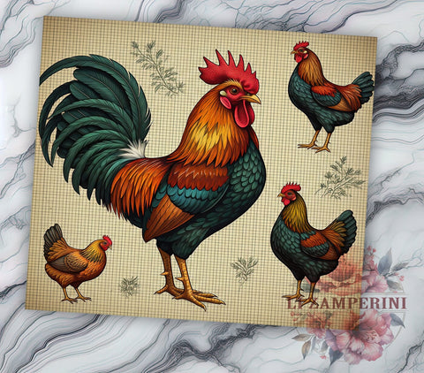 Vintage Chicken Farmhouse Country 20oz Tumbler Wrap, Country Style Gift, Rustic Farm Art, Chicken Lover Gift, Sublimation Design Sublimation Li Zamperini 