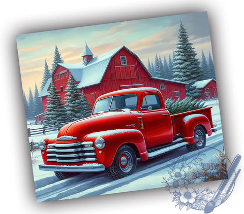 Vintage Christmas 20oz Skinny Tumbler PNG, Red Truck Tumbler Sublimation Wrap, Straight & Tapered Tumbler Wrap, Instant Digital Download Sublimation ToriDesigns 