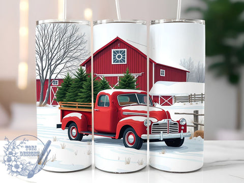 Vintage Christmas 20oz Skinny Tumbler PNG, Red Truck Tumbler Sublimation Wrap, Straight & Tapered Tumbler Wrap, Instant Digital Download Sublimation ToriDesigns 