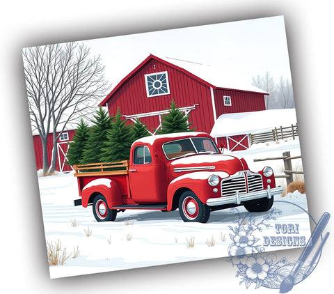 Vintage Christmas 20oz Skinny Tumbler PNG, Red Truck Tumbler Sublimation Wrap, Straight & Tapered Tumbler Wrap, Instant Digital Download Sublimation ToriDesigns 