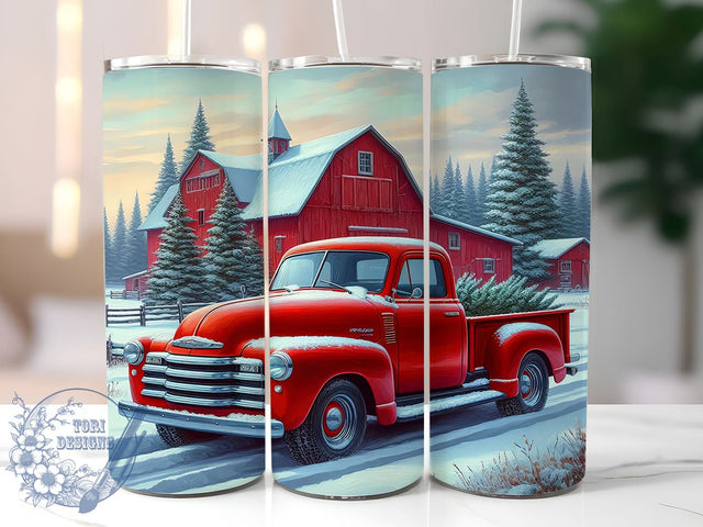 Vintage Christmas 20oz Skinny Tumbler PNG, Red Truck Tumbler Sublimation Wrap, Straight & Tapered Tumbler Wrap, Instant Digital Download Sublimation ToriDesigns 