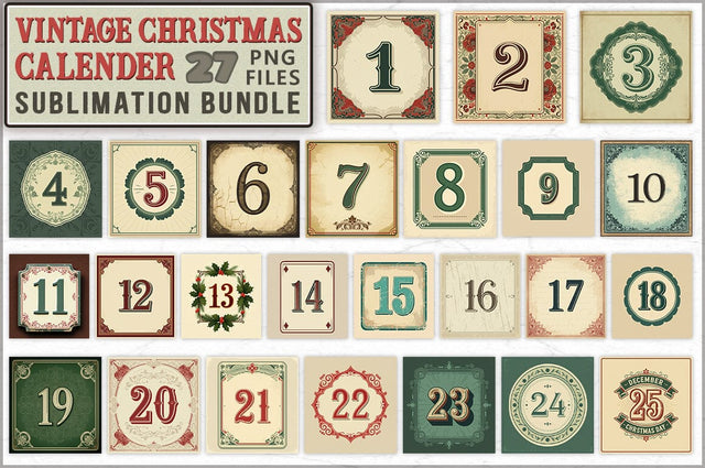Vintage Christmas Advent Calendar Sublimation Bundle Sublimation Shetara Begum 