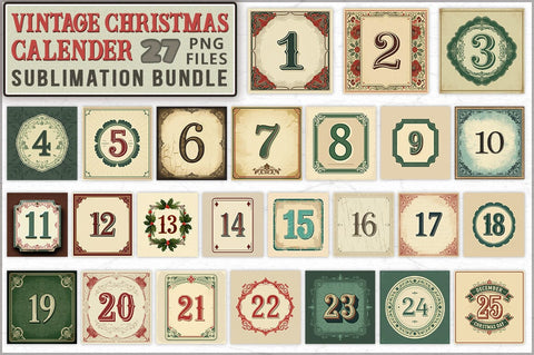 Vintage Christmas Advent Calendar Sublimation Bundle Sublimation Shetara Begum 