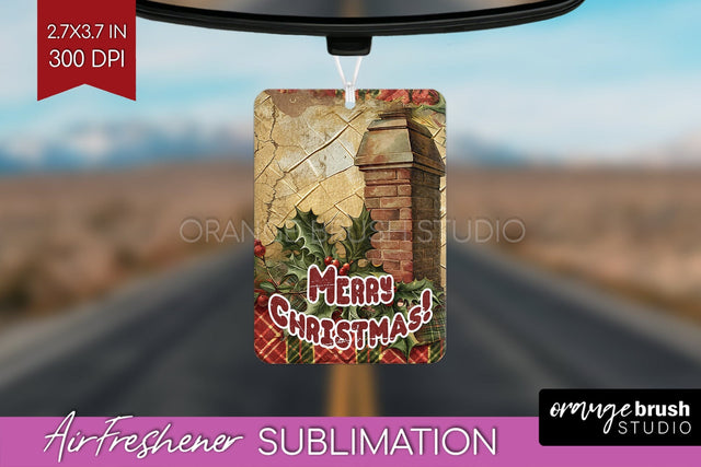 Vintage Christmas Air Freshener PNG - Xmas Car Freshener Sublimation OrangeBrushStudio 