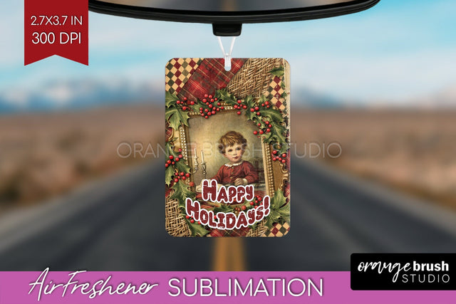 Vintage Christmas Air Freshener PNG - Xmas Car Freshener Sublimation OrangeBrushStudio 