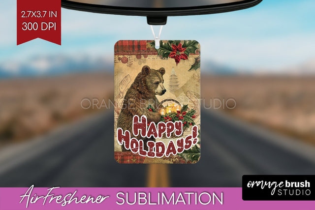 Vintage Christmas Air Freshener PNG - Xmas Car Freshener Sublimation OrangeBrushStudio 