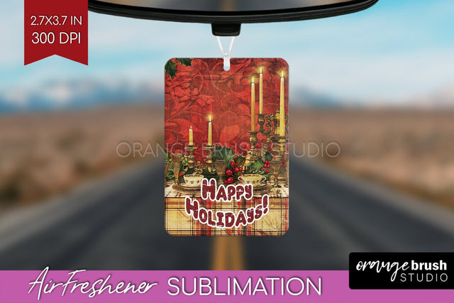 Vintage Christmas Air Freshener PNG - Xmas Car Freshener Sublimation OrangeBrushStudio 