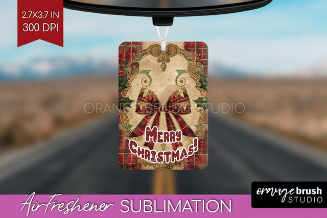 Vintage Christmas Air Freshener PNG - Xmas Car Freshener Sublimation OrangeBrushStudio 