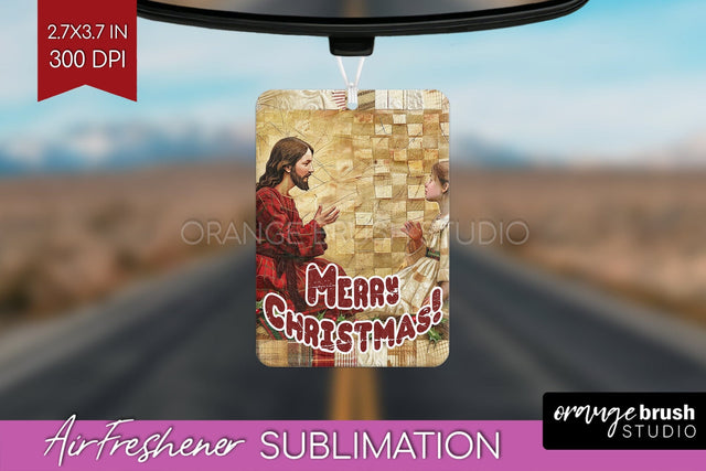 Vintage Christmas Air Freshener PNG - Xmas Car Freshener Sublimation OrangeBrushStudio 