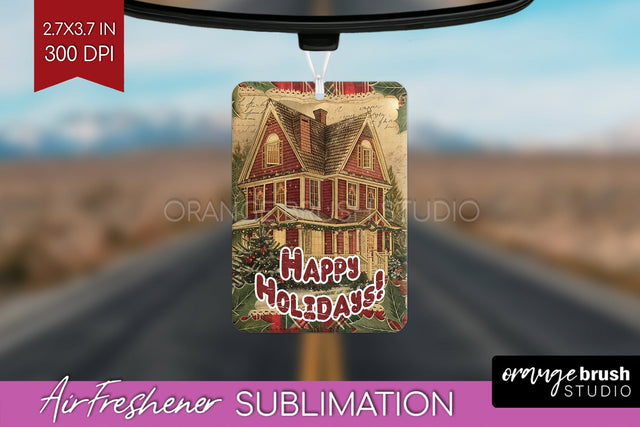 Vintage Christmas Air Freshener PNG - Xmas Car Freshener Sublimation OrangeBrushStudio 