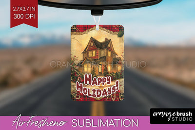 Vintage Christmas Air Freshener PNG - Xmas Car Freshener Sublimation OrangeBrushStudio 