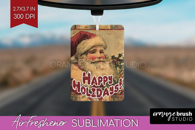 Vintage Christmas Air Freshener PNG - Xmas Car Freshener Sublimation OrangeBrushStudio 