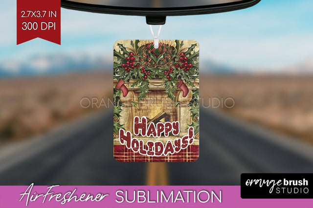 Vintage Christmas Air Freshener PNG - Xmas Car Freshener Sublimation OrangeBrushStudio 