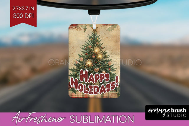 Vintage Christmas Air Freshener PNG - Xmas Car Freshener Sublimation OrangeBrushStudio 