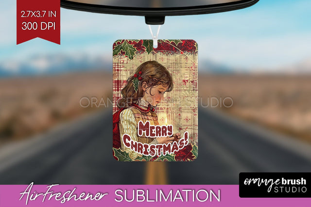 Vintage Christmas Air Freshener PNG - Xmas Car Freshener Sublimation OrangeBrushStudio 
