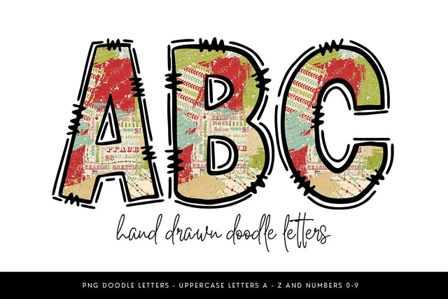 Vintage Christmas Alphabet PNG, Holiday Patchwork Doodle Sublimation BijouBay 