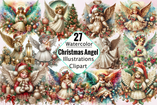 Vintage Christmas Angel Clipart PNG Sublimation SVGArt 