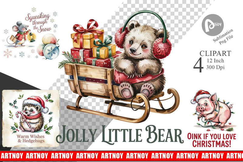 Vintage Christmas Animal Clipart Sublimation artnoy 