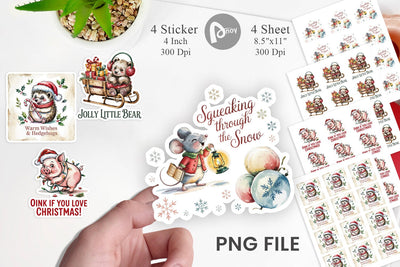 Vintage Christmas Animal Sticker Sublimation artnoy 