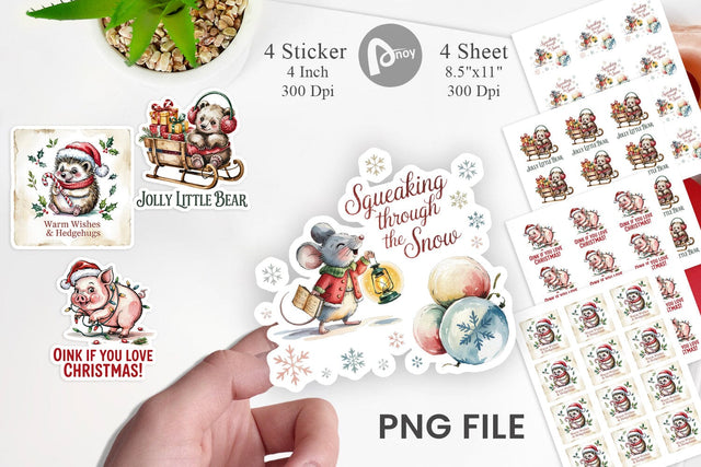 Vintage Christmas Animal Sticker Sublimation artnoy 