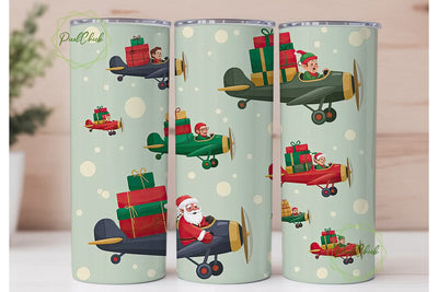 Vintage Christmas Biplane 20oz Tumbler Sublimation PixelChick 