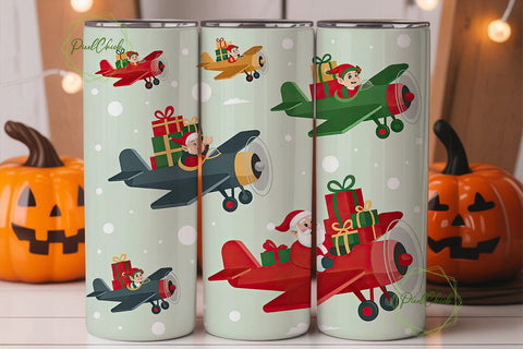Vintage Christmas Biplane 20oz Tumbler Sublimation PixelChick 