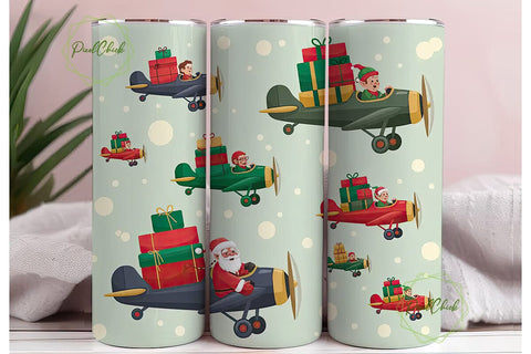Vintage Christmas Biplane 20oz Tumbler Sublimation PixelChick 