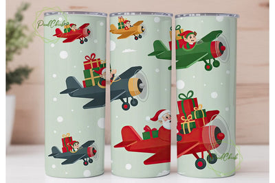 Vintage Christmas Biplane 20oz Tumbler Sublimation PixelChick 