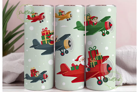 Vintage Christmas Biplane 20oz Tumbler Sublimation PixelChick 