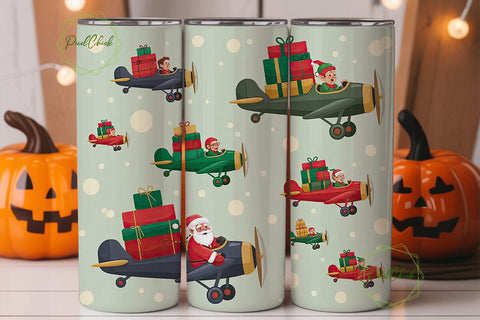 Vintage Christmas Biplane 20oz Tumbler Sublimation PixelChick 