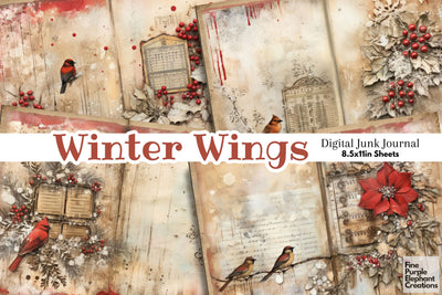Vintage Christmas Birds | Junk Journal Pages Digital Pattern Fine Purple Elephant Creations 