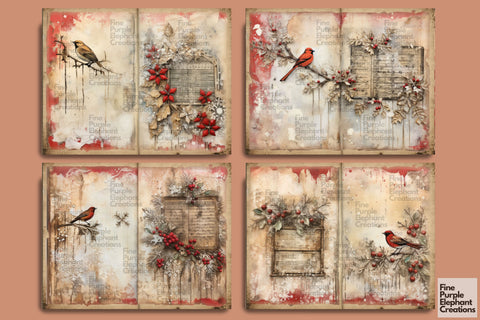 Vintage Christmas Birds | Junk Journal Pages Digital Pattern Fine Purple Elephant Creations 