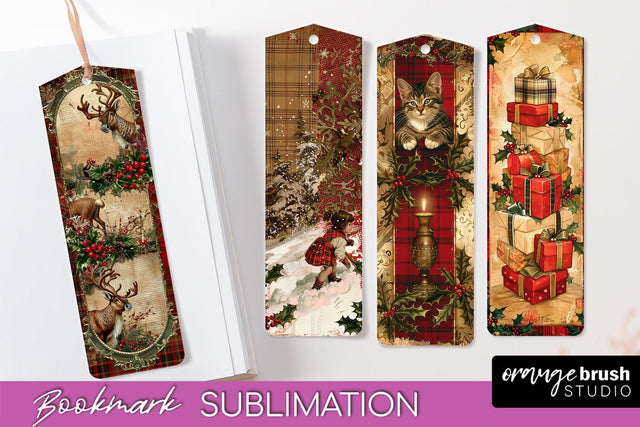 Vintage Christmas Bookmark - Retro Christmas Bookmarks PNG Sublimation OrangeBrushStudio 