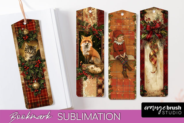 Vintage Christmas Bookmark - Retro Christmas Bookmarks PNG Sublimation OrangeBrushStudio 