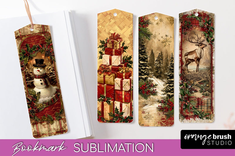 Vintage Christmas Bookmark - Retro Christmas Bookmarks PNG Sublimation OrangeBrushStudio 