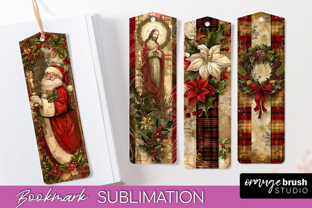 Vintage Christmas Bookmark - Retro Christmas Bookmarks PNG Sublimation OrangeBrushStudio 