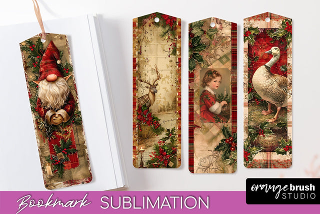 Vintage Christmas Bookmark - Retro Christmas Bookmarks PNG Sublimation OrangeBrushStudio 