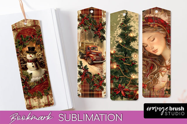 Vintage Christmas Bookmark - Retro Christmas Bookmarks PNG Sublimation OrangeBrushStudio 