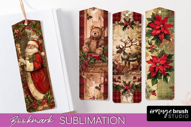Vintage Christmas Bookmark - Retro Christmas Bookmarks PNG Sublimation OrangeBrushStudio 