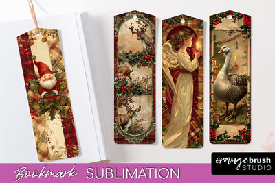 Vintage Christmas Bookmark - Retro Christmas Bookmarks PNG Sublimation OrangeBrushStudio 