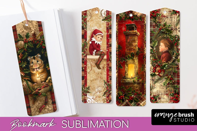 Vintage Christmas Bookmark - Retro Christmas Bookmarks PNG Sublimation OrangeBrushStudio 
