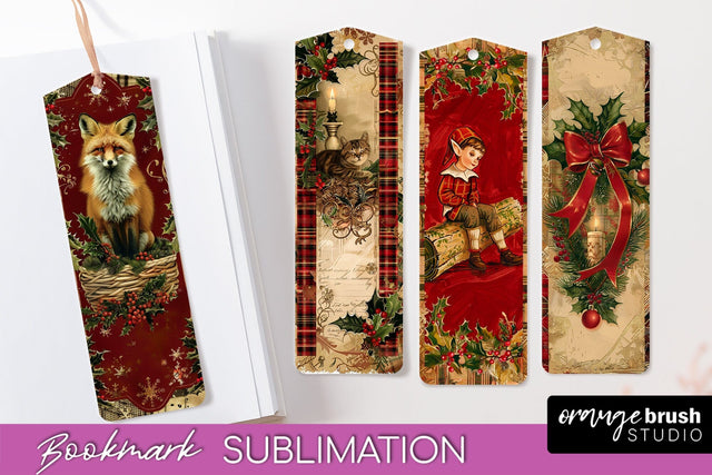 Vintage Christmas Bookmark - Retro Christmas Bookmarks PNG Sublimation OrangeBrushStudio 