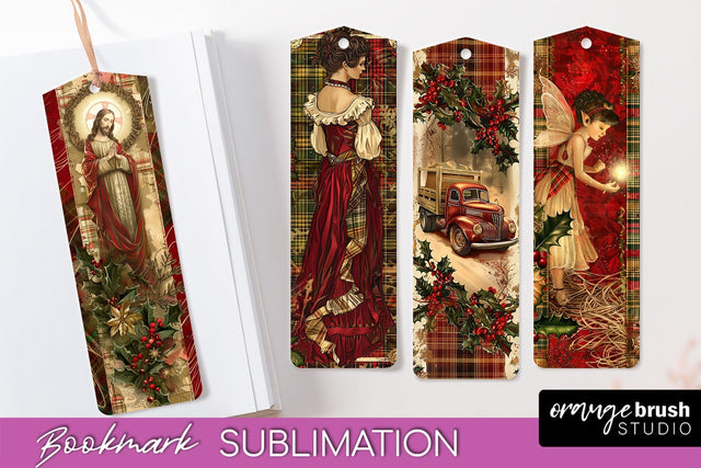 Vintage Christmas Bookmark - Retro Christmas Bookmarks PNG Sublimation OrangeBrushStudio 