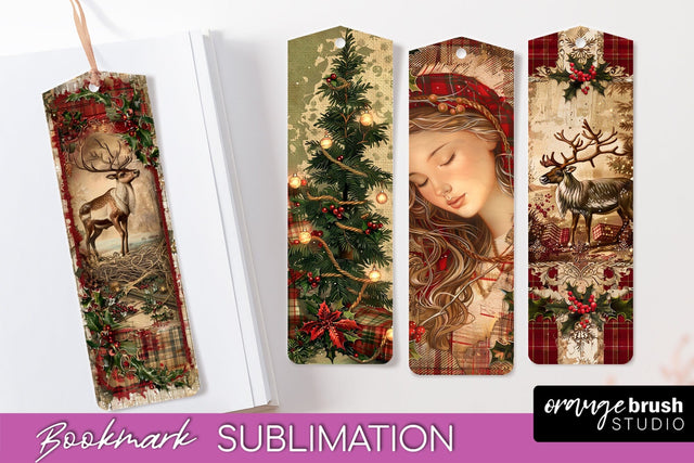 Vintage Christmas Bookmark - Retro Christmas Bookmarks PNG Sublimation OrangeBrushStudio 