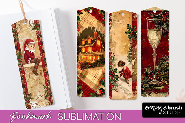 Vintage Christmas Bookmark - Retro Christmas Bookmarks PNG Sublimation OrangeBrushStudio 