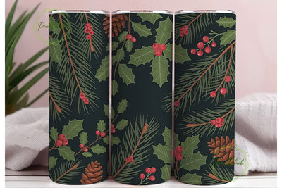 Vintage Christmas Botanical Tumbler Wrap Sublimation PixelChick 