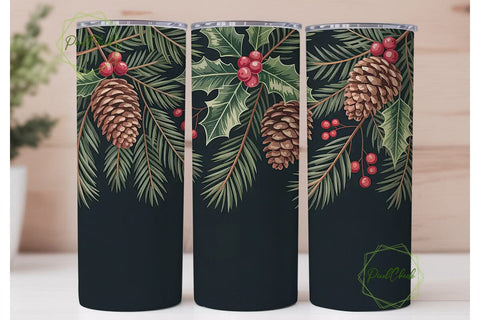Vintage Christmas Botanical Tumbler Wrap Sublimation PixelChick 