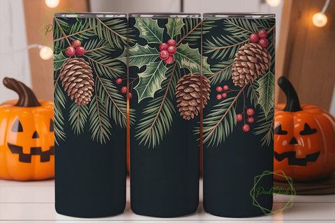 Vintage Christmas Botanical Tumbler Wrap Sublimation PixelChick 