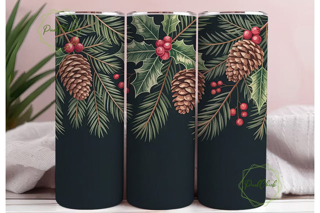 Vintage Christmas Botanical Tumbler Wrap Sublimation PixelChick 